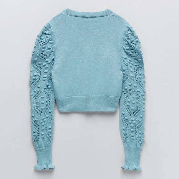 ZARA Jewel Button Cardigan Blue - Picture 3 of 5